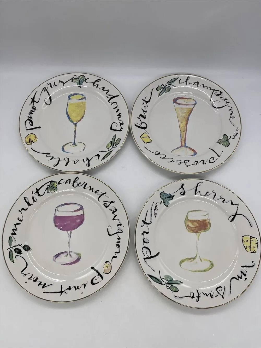 Rosanna Wine Plates Set of 4 Appetizer / Salad Plates - Various Wines 8”